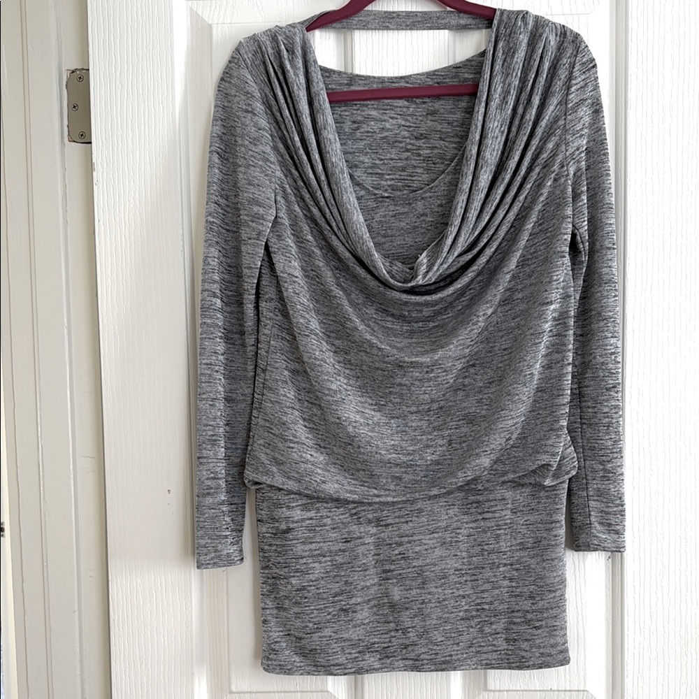 Gray Cowl Neck Sweater with Relaxed Fit and Soft Knit Fabric